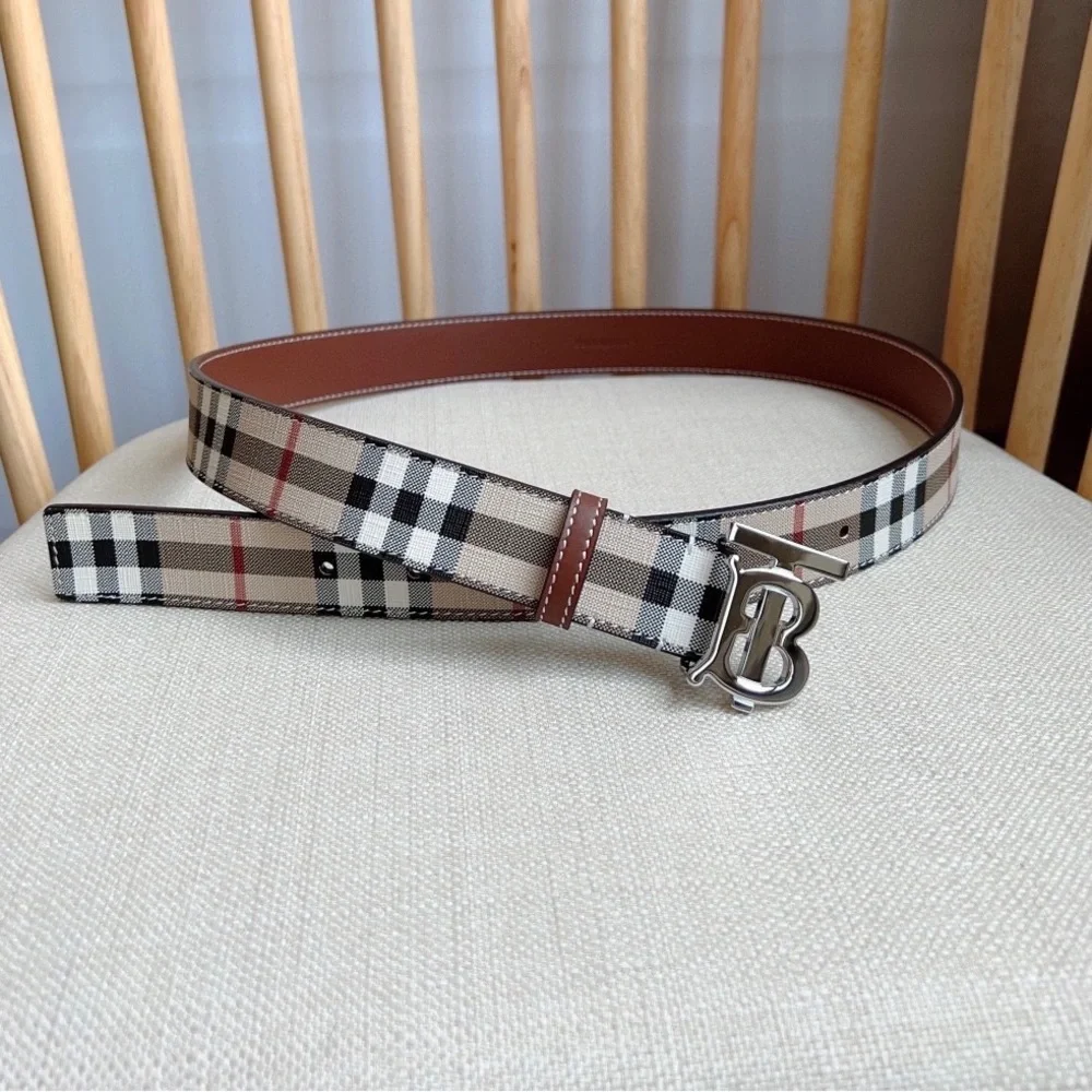 Burberry Classic Check Belt with Silver Buckle